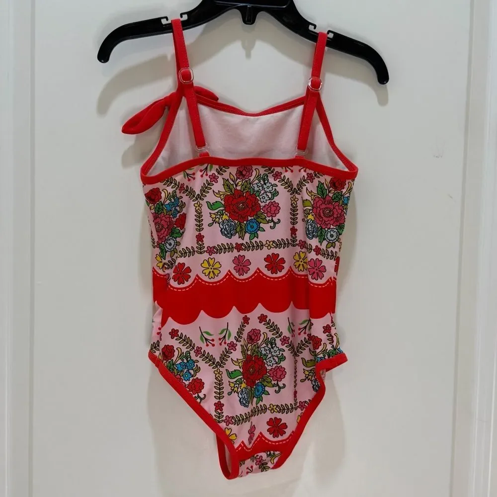 Girl’s Red & Pink Floral One-Piece Swimsuit by Floatimini Size 5